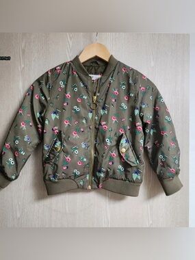 H&M Khaki Floral Bomber Jacket - Size 1.5-2Y